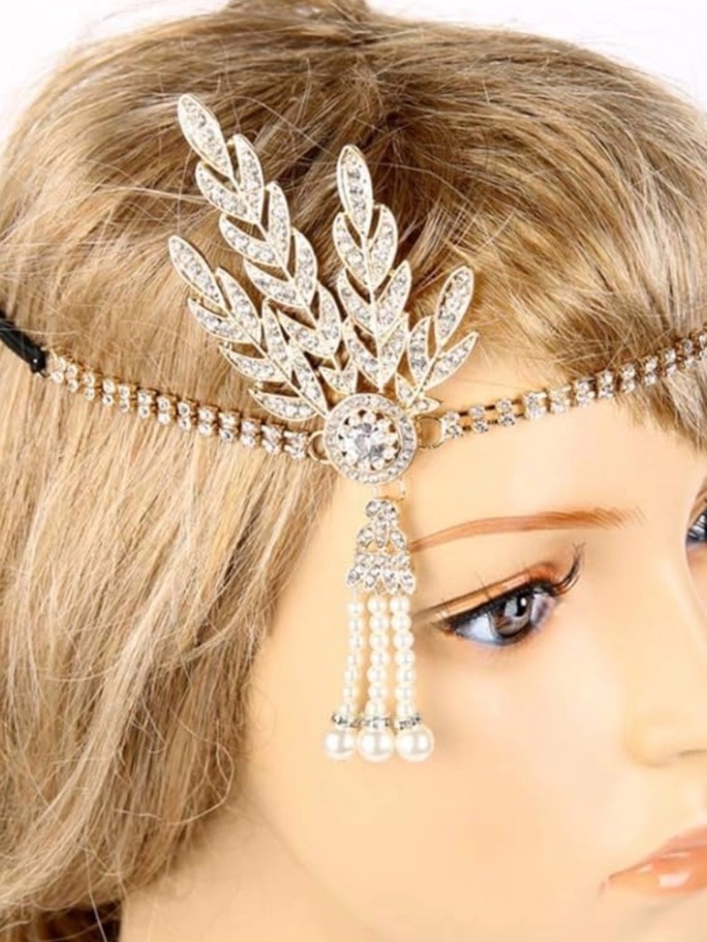 Crystal Pearl Gold Art Deco Headpiece - Women's Hair Accessory